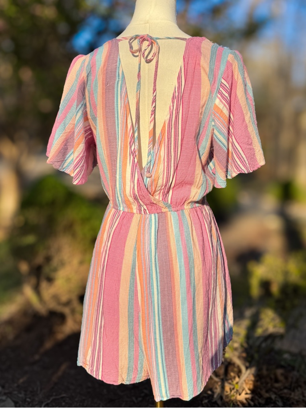 Blue Rain Pastel Stripe Colorful One-Piece Romper Spring Summer Anthropologie - Picture 6 of 9